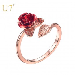U7 gorąca sprzedaż pierścienie regulowane różowe kwiat złoty kolor otwarcie pierścienie dla kobiet prezent na Walentynki Drop Sh