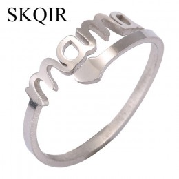 SKQIR w stylu Vintage srebrny serce miłość MAMA pierścienie ze stali nierdzewnej mankiet pierścień kobiety biżuteria na urodziny