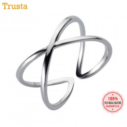 Trusta 100% litego srebra próby 925 X Hollow krzyż otwarty pierścień moda 925 pierścienie spory biżuteria na palce prezent dla k