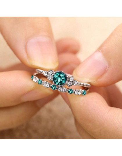 Vienkim owalne zielony CZ kryształy obrączki dla kobiet Micro betonowa AAA cyrkon pierścionek zaręczynowy damska biżuteria Anel 