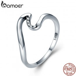 BAMOER autentyczne 100% 925 Sterling Silver geometryczne fala pierścienie dla kobiet ślub biżuteria na prezent zaręczynowy S925 