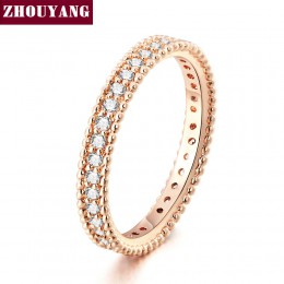 ZHOUYANG obrączka dla kobiet proste klasyczne cyrkonia różowe złoto kolor ślub i pierścionek zaręczynowy biżuteria ZYR490