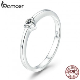 BAMOER autentyczne 925 Sterling srebrny Luminous palec serdeczny proste serce obrączki dla kobiet ślub zaręczyny biżuteria SCR45