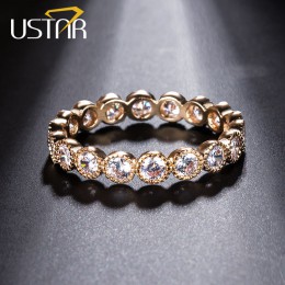 USTAR kryształy pierścionki zaręczynowe dla kobiet z AAA cyrkonia różowe złoto kolor palec ślub pierścień kobiet Anel biżuteria 
