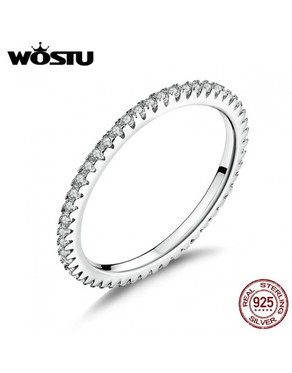 WOSTU prawdziwe 100% 925 Sterling Silver modne pierścień koło wyczyść CZ geometryczne do układania w stos pierścienie dla kobiet