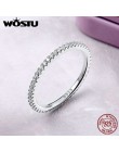 WOSTU prawdziwe 100% 925 Sterling Silver modne pierścień koło wyczyść CZ geometryczne do układania w stos pierścienie dla kobiet