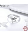 BAMOER autentyczne 925 Sterling Silver Vintage motyl regulowany ślub zaręczyny Finger pierścienie dla kobiet pierścień biżuteria