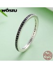 WOSTU autentyczne 925 Sterling Silver Finger do układania w stosy pierścionki z czarnym CZ dla kobiet moda biżuteria grzywny pre