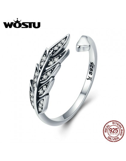 WOSTU nowy 925 Sterling Silver w stylu Vintage liście, wyczyść CZ regulowane pierścienie dla kobiet moda S925 biżuteria srebrna 