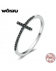 WOSTU 100% czysta 925 Sterling Silver wiara krzyż pierścienie z czarny cyrkon kamień dla kobiet Party prezent biżuteria CQR067