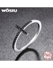 WOSTU 100% czysta 925 Sterling Silver wiara krzyż pierścienie z czarny cyrkon kamień dla kobiet Party prezent biżuteria CQR067