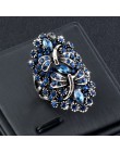 SINLEERY w stylu Vintage, duży Hollow niebieski Rhinestone ważka pierścienie kobiet antyczne srebro kolor Wedding Party biżuteri