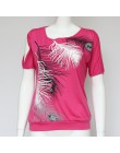 Rogi kobiet T Shirt Plus Size 2019 lato Feather drukuj Harajuku t-shirty kobiety Off ramię panie podstawowe Tee topy Blusas muje