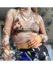 Weekeep drukuj przycięte z długim rękawem t koszula kobiety Sexy Mesh przezroczyste Crop Top 2019 lato Streetwear O-neck Bodycon