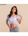 Weirdgirl kobiet dziecko anioł drukowanie koszulki z krótkim rękawem na co dzień moda dekolt w serek crop topy femme tees slim s