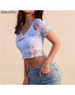 Weirdgirl kobiet dziecko anioł drukowanie koszulki z krótkim rękawem na co dzień moda dekolt w serek crop topy femme tees slim s