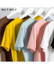 WOTWOY Ruffles lato T koszula kobiety bawełna Casual solidna koszulka kobiety koreański topy koszulkę Femme Slim czarny Tshirt H