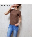 WOTWOY Ruffles lato T koszula kobiety bawełna Casual solidna koszulka kobiety koreański topy koszulkę Femme Slim czarny Tshirt H