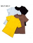 WOTWOY Ruffles lato T koszula kobiety bawełna Casual solidna koszulka kobiety koreański topy koszulkę Femme Slim czarny Tshirt H