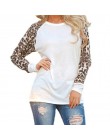 T Shirt Femme 2019 moda kobiety Leopard koszulki wiosna lato szyfonowa Patchwork z długim rękawem Tshirt na co dzień topy koszul