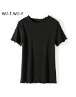 WOTWOY Ruffles lato T koszula kobiety bawełna Casual solidna koszulka kobiety koreański topy koszulkę Femme Slim czarny Tshirt H