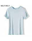 WOTWOY Ruffles lato T koszula kobiety bawełna Casual solidna koszulka kobiety koreański topy koszulkę Femme Slim czarny Tshirt H