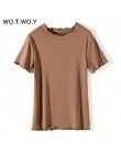 WOTWOY Ruffles lato T koszula kobiety bawełna Casual solidna koszulka kobiety koreański topy koszulkę Femme Slim czarny Tshirt H