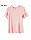 WOTWOY Ruffles lato T koszula kobiety bawełna Casual solidna koszulka kobiety koreański topy koszulkę Femme Slim czarny Tshirt H