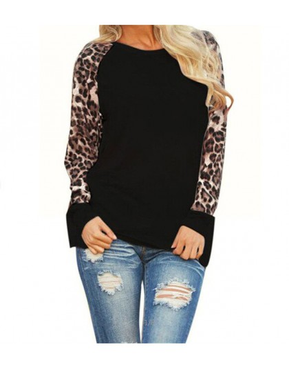 T Shirt Femme 2019 moda kobiety Leopard koszulki wiosna lato szyfonowa Patchwork z długim rękawem Tshirt na co dzień topy koszul