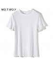 WOTWOY Ruffles lato T koszula kobiety bawełna Casual solidna koszulka kobiety koreański topy koszulkę Femme Slim czarny Tshirt H