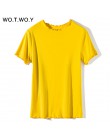 WOTWOY Ruffles lato T koszula kobiety bawełna Casual solidna koszulka kobiety koreański topy koszulkę Femme Slim czarny Tshirt H