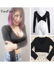 ForeFair Trend krzyż Sexy Crop Top kobiety 2018 Wrap Slim topy czarny biały jesień zima z długim rękawem T koszula kobiety