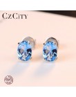 CZCITY Topaz kolczyki 1.8 Carat owalne błękitny Topaz Birthstone 925 Sterling Silver stadniny kolczyki dla kobiet biżuteria z ka