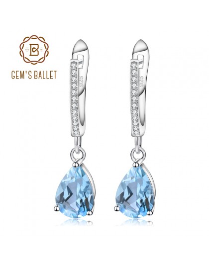 Klejnotu balet naturalne błękitny Topaz kolczyki oryginalne 925 Sterling Silver grzywny biżuteria 7x10mm spadek kolczyk dla kobi