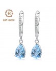 Klejnotu balet naturalne błękitny Topaz kolczyki oryginalne 925 Sterling Silver grzywny biżuteria 7x10mm spadek kolczyk dla kobi