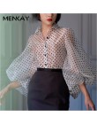 [MENKAY] Polka Dot kobiet Lapel kołnierz latarnia rękaw Plus rozmiar w stylu Vintage kobiety wiosna lato 2019 moda nowe topy