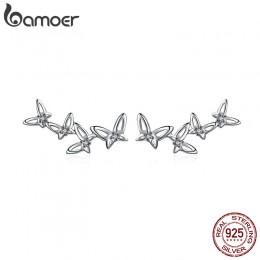 BAMOER wysokiej jakości 925 Sterling Silver proste taniec motyl stadniny kolczyki dla kobiet Party biżuteria dziewczyna prezent 