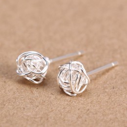 Nowy prawdziwe. 925 Sterling Silver biżuteria sznurka skręcone miłość węzeł stadniny kolczyki metaliczny Knot Ball kobiet 7mm GT