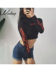 Weekeep mody z długim rękawem Gothic list drukuj przycięte t koszula 2018 jesień czarny stojak kołnierz Streetwear Crop Top tshi