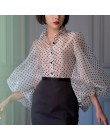 [MENKAY] Polka Dot kobiet Lapel kołnierz latarnia rękaw Plus rozmiar w stylu Vintage kobiety wiosna lato 2019 moda nowe topy