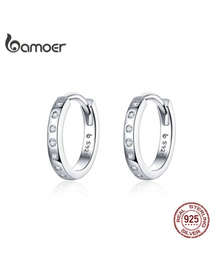 BAMOER Hoop kolczyki dla kobiet 925 Sterling Silver minimalistyczny proste koło kolczyki prawdziwe srebro biżuteria koreańska BS