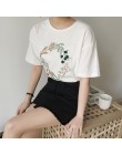 2019 lato małe świeże haft krótki rękaw T Shirt kobiety koreański Harajuku Tshirt Femme koreański ubrania