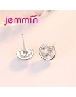 JEMMIN olśniewający Cubic cyrkon 925 Sterling Silver, minimalistyczne księżyc kształt gwiazdy kobiety okrągły Rhinestone moda bi