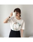 2019 lato małe świeże haft krótki rękaw T Shirt kobiety koreański Harajuku Tshirt Femme koreański ubrania