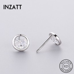 INZATT OL geometryczne okrągłe cyrkon stadniny kolczyki prawdziwe 925 Sterling Silver dla kobiet Party Fine Jewelry moda urok ak