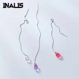 INALIS nowy S925 Sterling Silver dopasowanie/kolczyki punktowe Pendientes Mujer kobiet Waterdrop kryształ spadek kolczyki długie