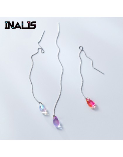 INALIS nowy S925 Sterling Silver dopasowanie/kolczyki punktowe Pendientes Mujer kobiet Waterdrop kryształ spadek kolczyki długie