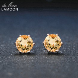 Lamoon 7mm 1.2ct okrągłe naturalne cytryn 925 Sterling Silver proste stadniny kolczyki biżuteria S925 dla kobiet LMEI027