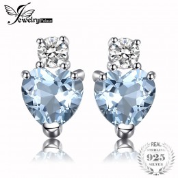 JewelryPalace serce miłość naturalny akwamaryn biały Topaz Post stadniny kolczyki dla kobiet 925 Sterling Silver biżuteria marki