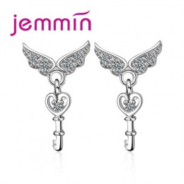 JEMMIN oryginalna marka magia Wings serce klucz 925 Sterling Silver cyrkonia dziewczyna kobiety Party osobowość stadniny kolczyk